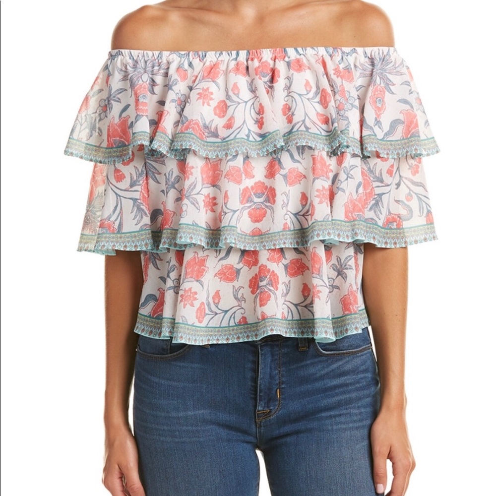 NWT Anthropologie-Champagne & Strawberry Off-the-Shoulder Shirt Sz.M
